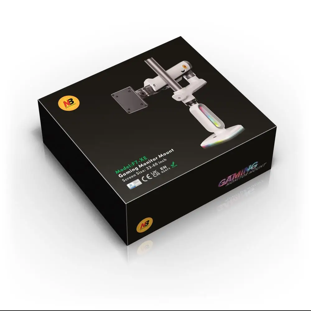 New F7-XE-A RGB Ambient Light 90-Degree Rotating 60-Inch Spring Assisted Lifting Aluminum Alloy Black Mechanical Monitor Arm