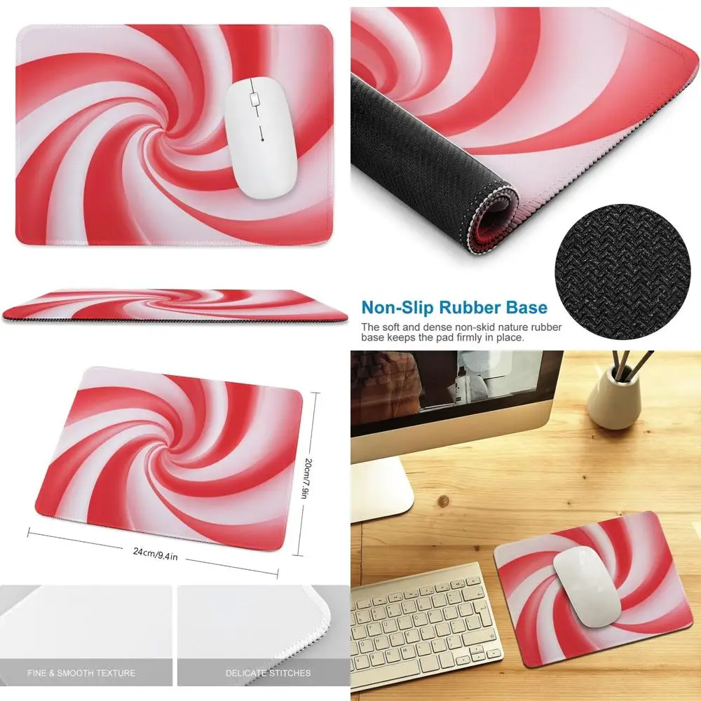 

Red and White Striped Candy Cane Mouse Pad, Desk and Laptop Non-Slip Rubber Base Mat for Small Office Use