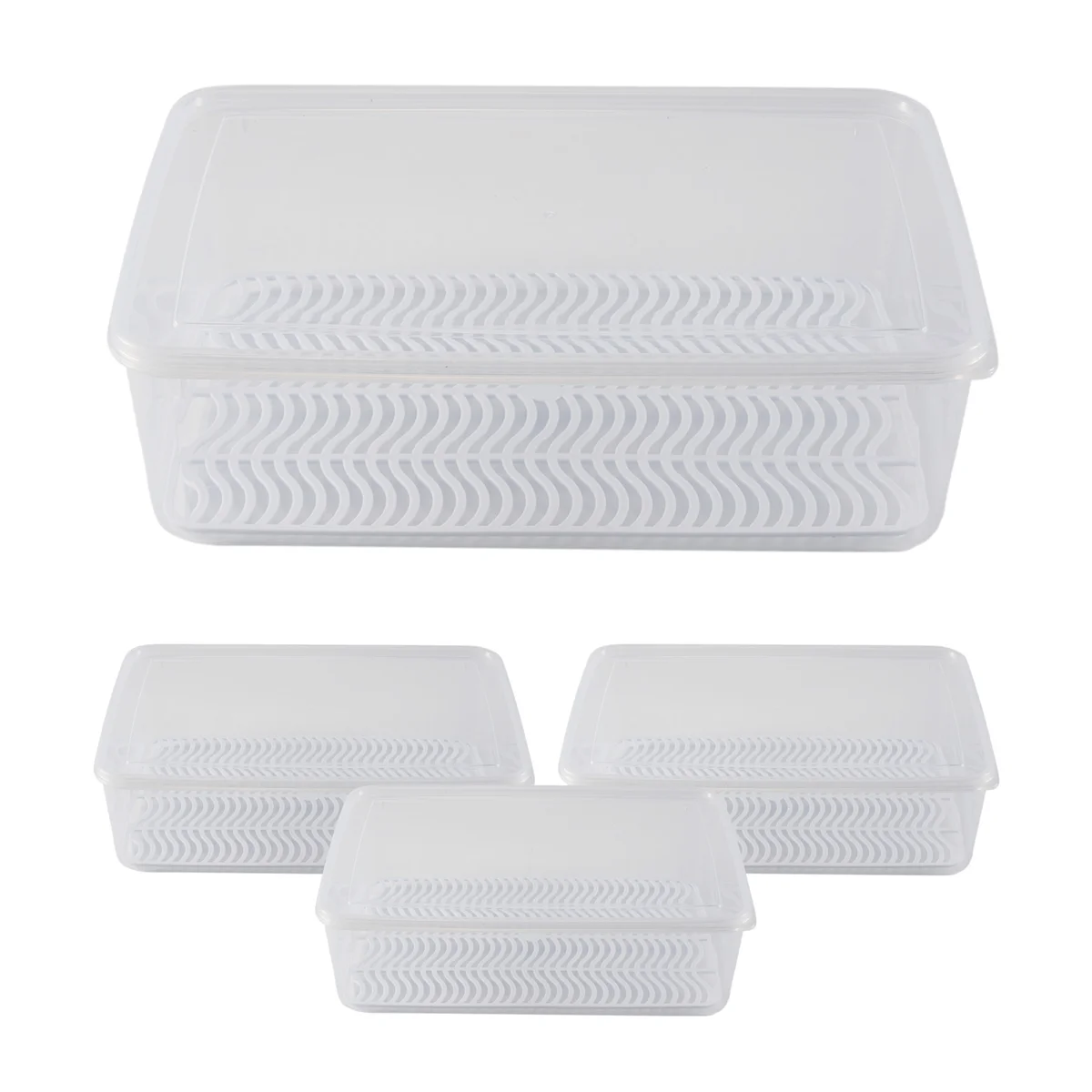 Produce Storage Containers for Refrigerator - 4 Pcs Large Plastic Fridge Produce Saver with Removable Drain Tray &