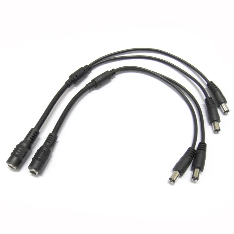 2pcs DC Power Splitter Cable 1 Female to 2 Dual male cord for CCTV Camera 5.5mm / 2.1mm