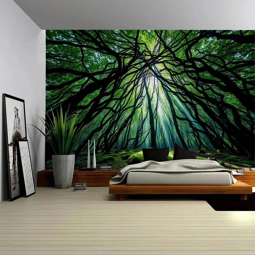 Mysterious Green Magic Forest Tapestry Multi Size Home Interior/Outdoor Wall Decoration Living Room Fabric Background Poster