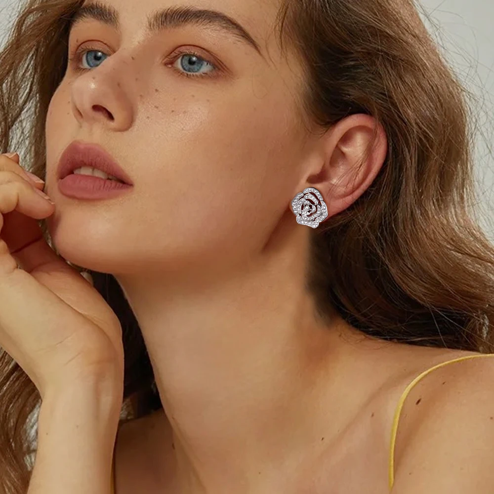 M-JAJA 1.18ct كامل مويسانيتي قرط صغير زهري 18K الذهب الأبيض مطلي S925 فضة هالة أقراط الماس غرامة مجوهرات