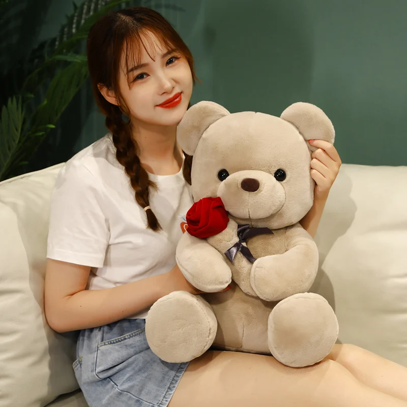  Love Gift Bear with Roses Plush Animals Toy Soft Bear Stuffed Doll Romantic Gift for Lover Birthday Gifts for Girls Home Deco