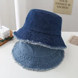 Washed Denim Fisherman Hat Vintage Vintage Denim Bucket Hat Unisex Fashionable and Versatile Sun Shading