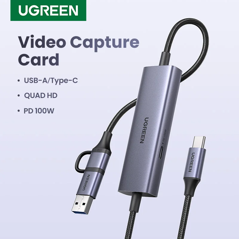 UGREEN Video Capture Card 4K HDMI to USB/USB-C Mobile Game Live broadcast Capture Card for PC Camera Live Stream Record Meeting