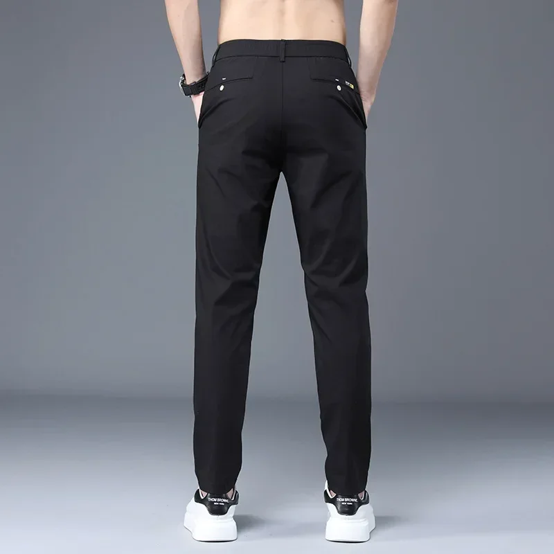 2023 zomer casual broek heren dunne stretch slim fit elastische taille katoen zakelijke klassieke Koreaanse broek mannelijk kaki grijs