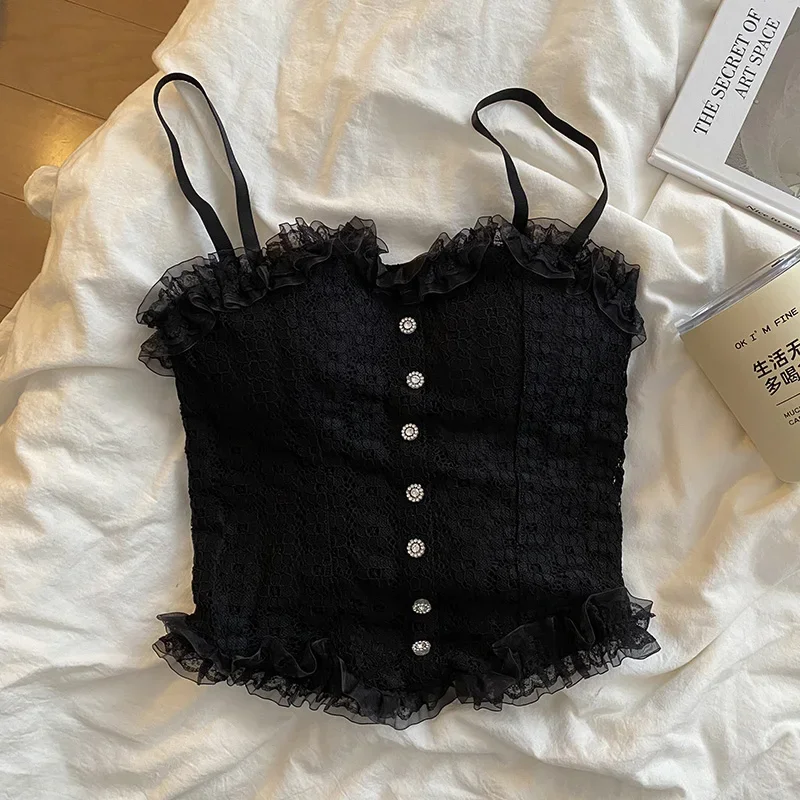 

Женская милая кружевная верхняя одежда, топы с лямкой на шее, летние универсальные короткие топы-трубы с подкладкой для бюстгальтера, плиссированная бретелька с открытыми плечами
