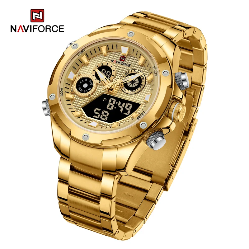 

NAVIFORCE Watches for Men Digital Week Calendar Display Stainless Steel Casual Fashion Waterproof Luminous Relogio Masculino