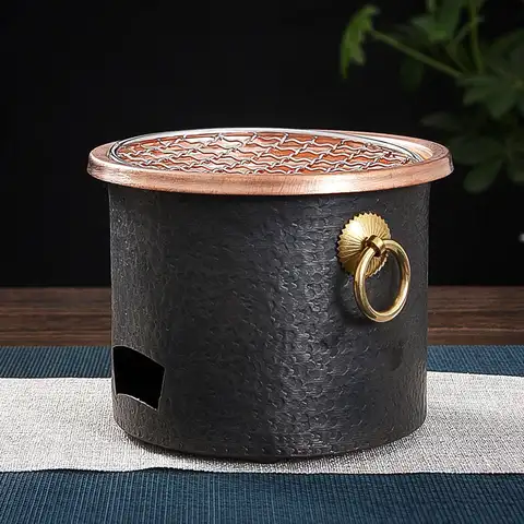 그리드가있는 숯불 그릴 구리 휴대용 바베큐 그릴 스테이크 요리를위한 주방 조리기구 여행 캠핑 해변 정원