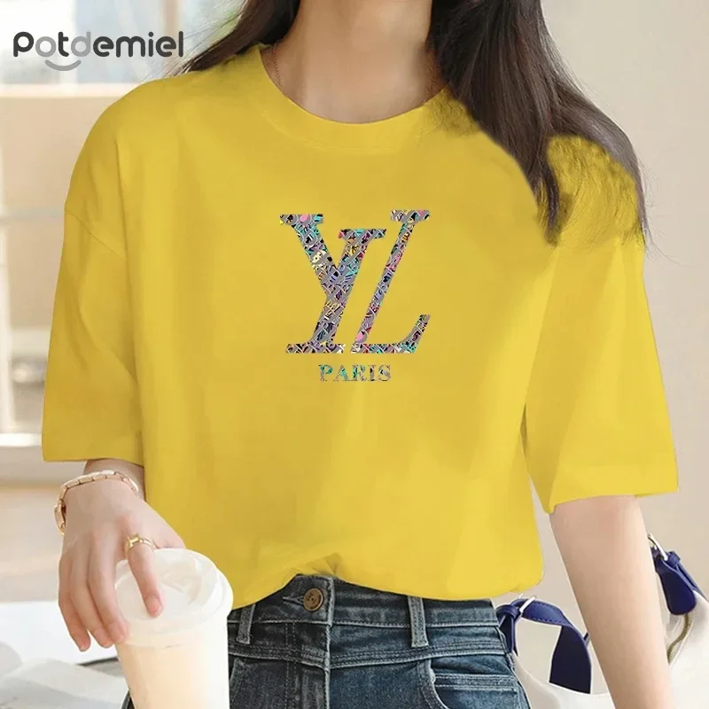 Plus Size Y2k Four Seasons Women\'s Oversized T-shirt Letter Print Women\'s Clothing Fashion Short Sleeve Shirt New Trend Tops