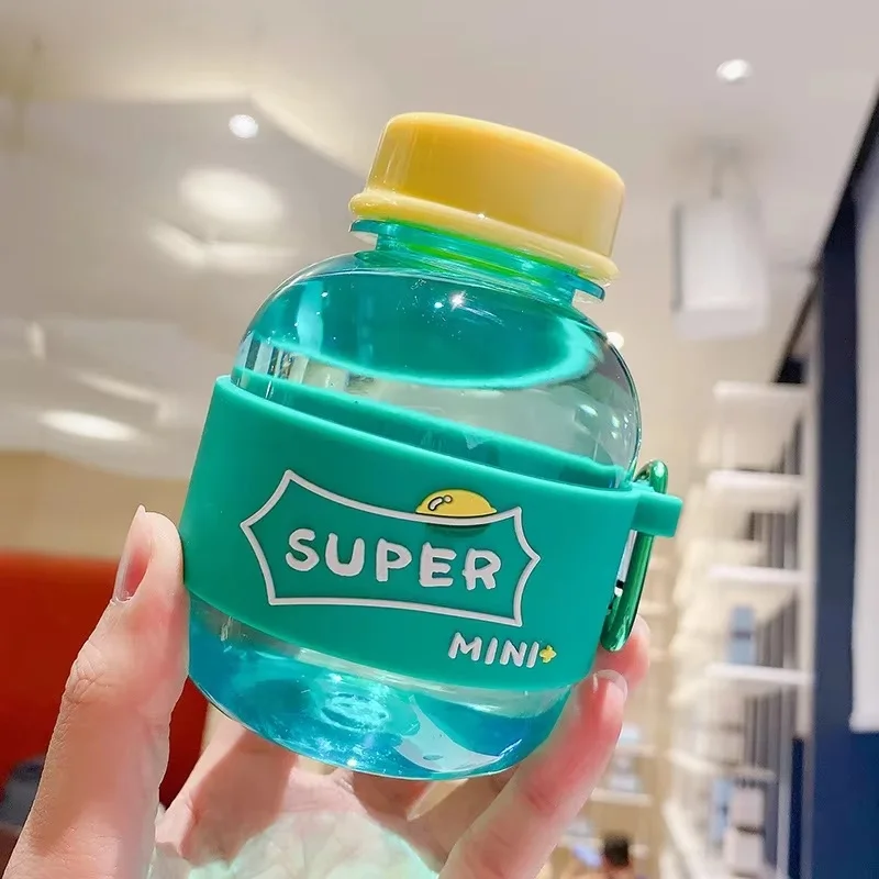 

330ml Cute with Hook Mini Water Bottle INS Style Mini Water Cup Plastic Leakproof Hanging Water Cup Hiking Bottles