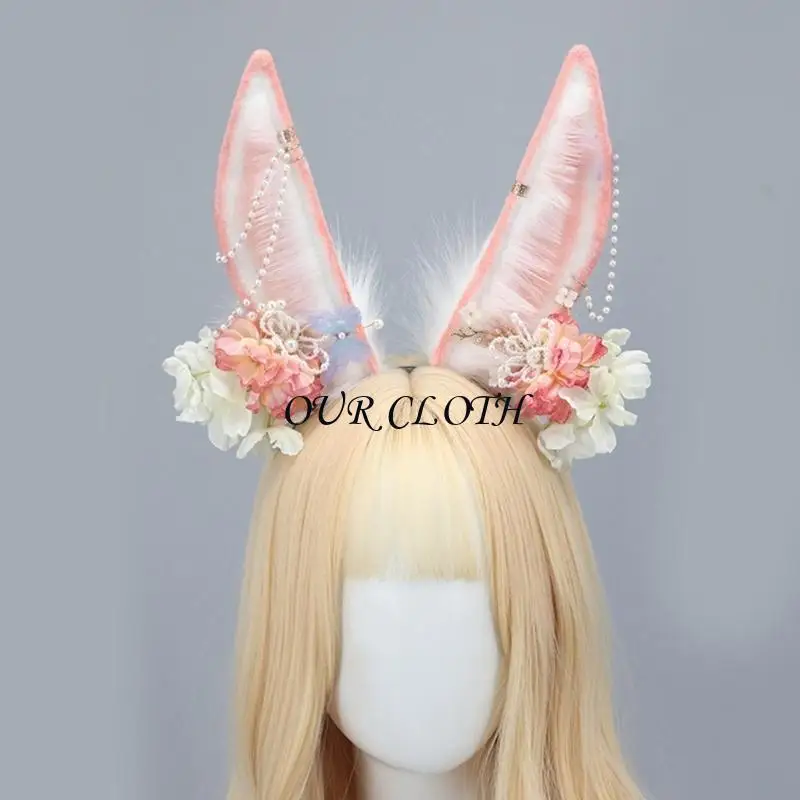 

Easter Rabbit Ears Cosplay Hair Hoop with Pearl Woman Teens Headband for Live Broadcast Cartoon Carnivals Hairband Y1AC