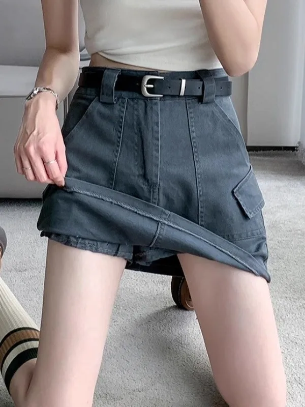 

Американская джинсовая юбка-карандаш для женщин, летняя, маленького размера, с высокой талией, облегающая, с защитой от просвечивания, А-силуэт, модель S