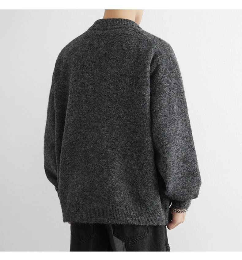 Autumn and Winter Men's American Style Loose Casual Polo Collar Warm Dark Gray Brown Green Turn-Down Collar Knit Sweater