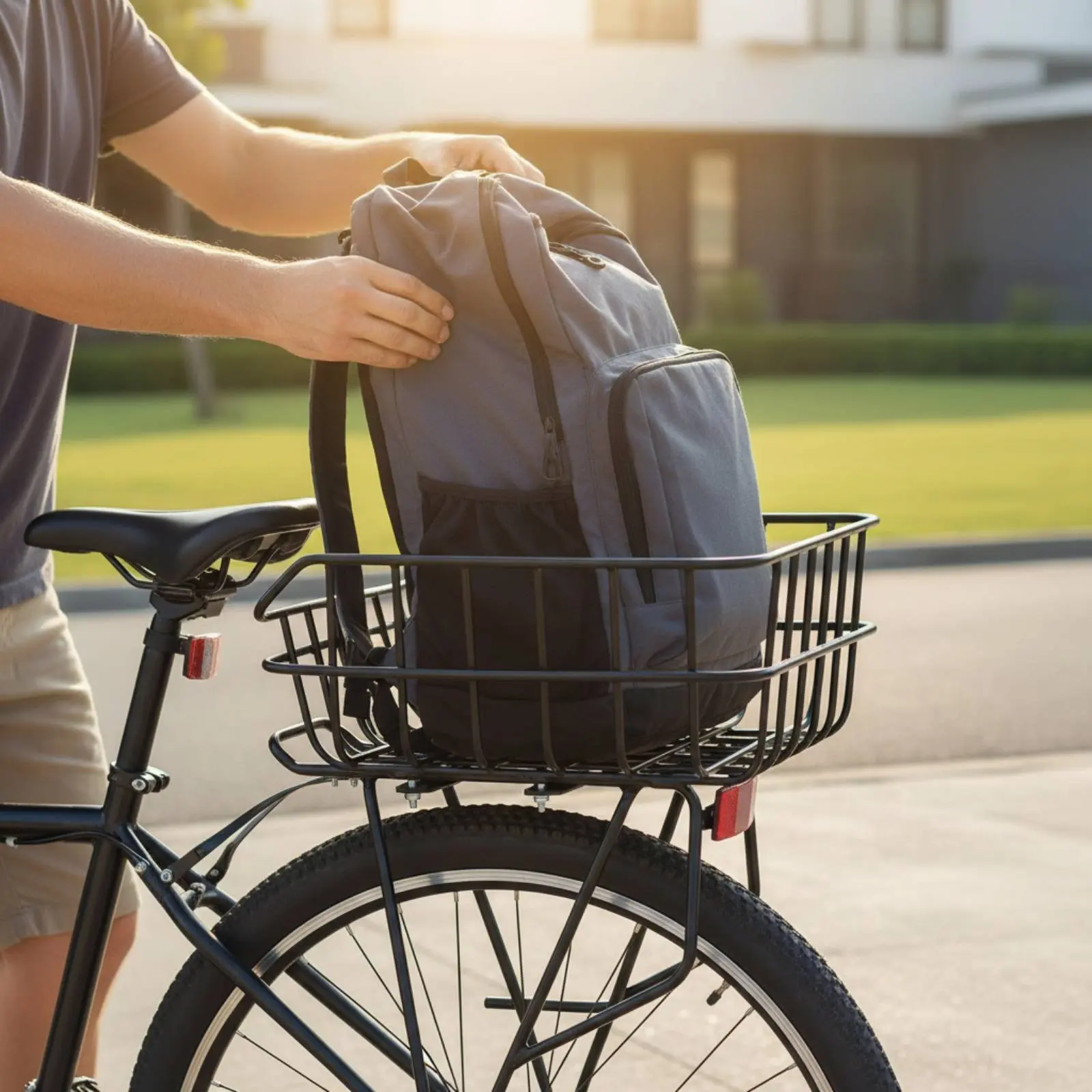 

Rear Bike Basket Large Capacity Cycle Load Basket Sturdy Duty Waterproof Cover Included for Students
