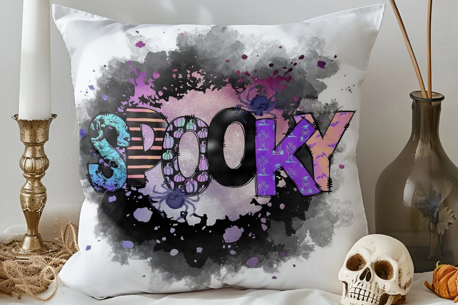 Home Decor Halloween Bat Castle Moon Decorative Pillow Cover Pattern Cushion Cover Suitable for Sofa Bedroom Car Pillow Cover