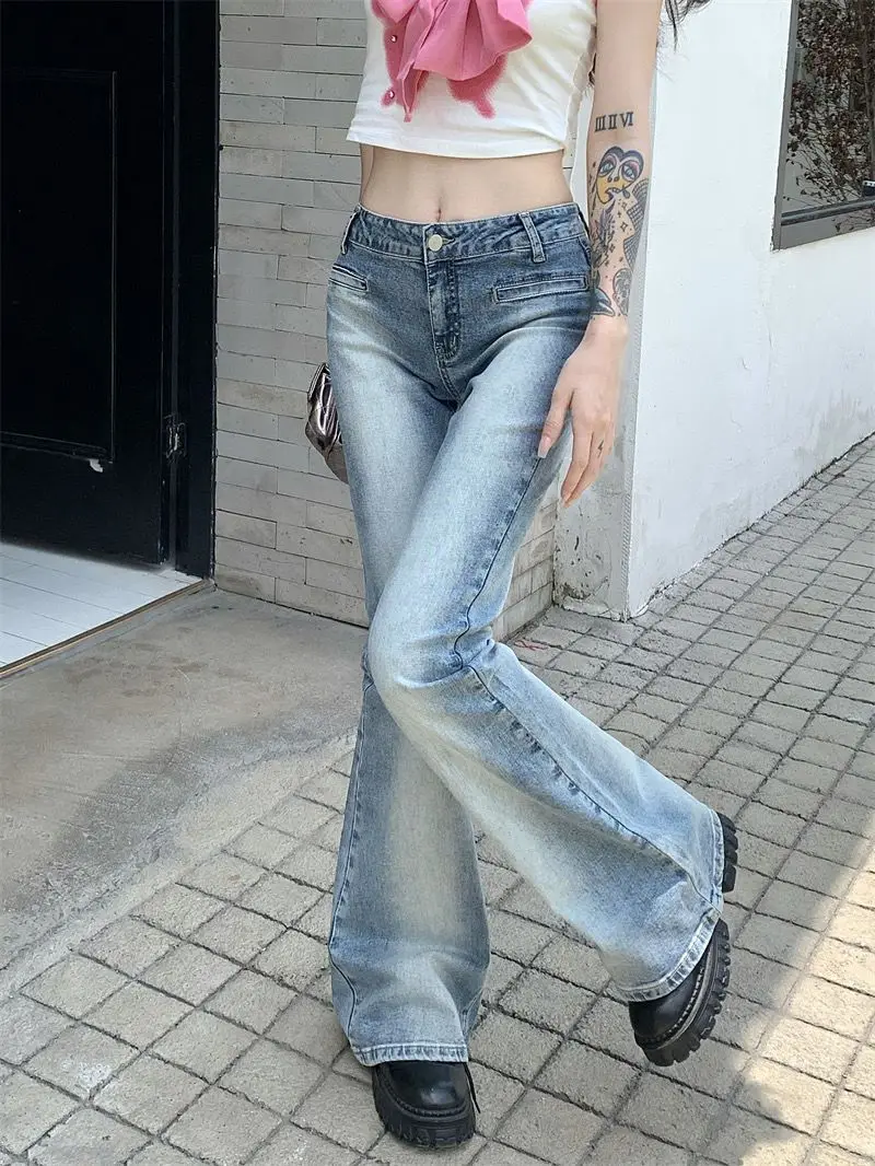 

Джинсы-клеш женские отбеленные с высокой талией шикарные модные узкие универсальные уличные летние корейские модные винтажные популярные Ins