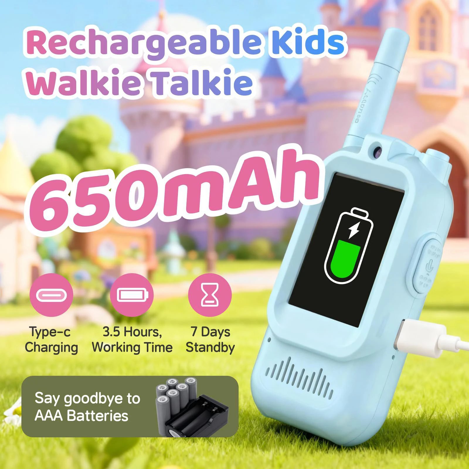 2PCS 2-Inch Screen Video Call Walkie Talkies Rechargeable Intercom Walkie-Talkie Cartoon One-Click Intercoms Gift For Boys Girls