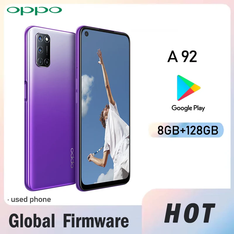 OPPO A92 4G smartphone Firmware global impressão digital traseira 12MP + 8MP 6,5 polegadas snapdragon 665 8GB 128GB bom estado telefone usado