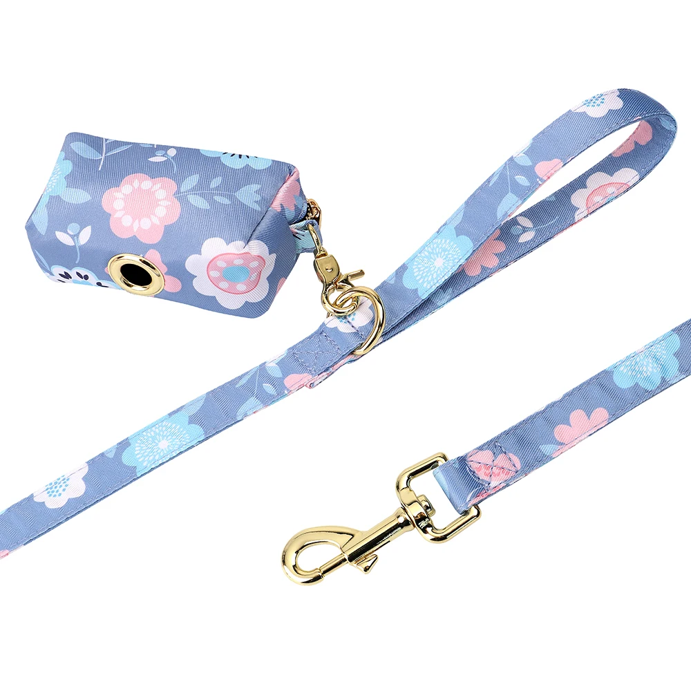 4pcs/lot Personalized Dog Collar Harness Leash Garbage Bag Set Cute Print Dogs Collars Vest Outdoor Pet Lead Poop Bag For Dogs