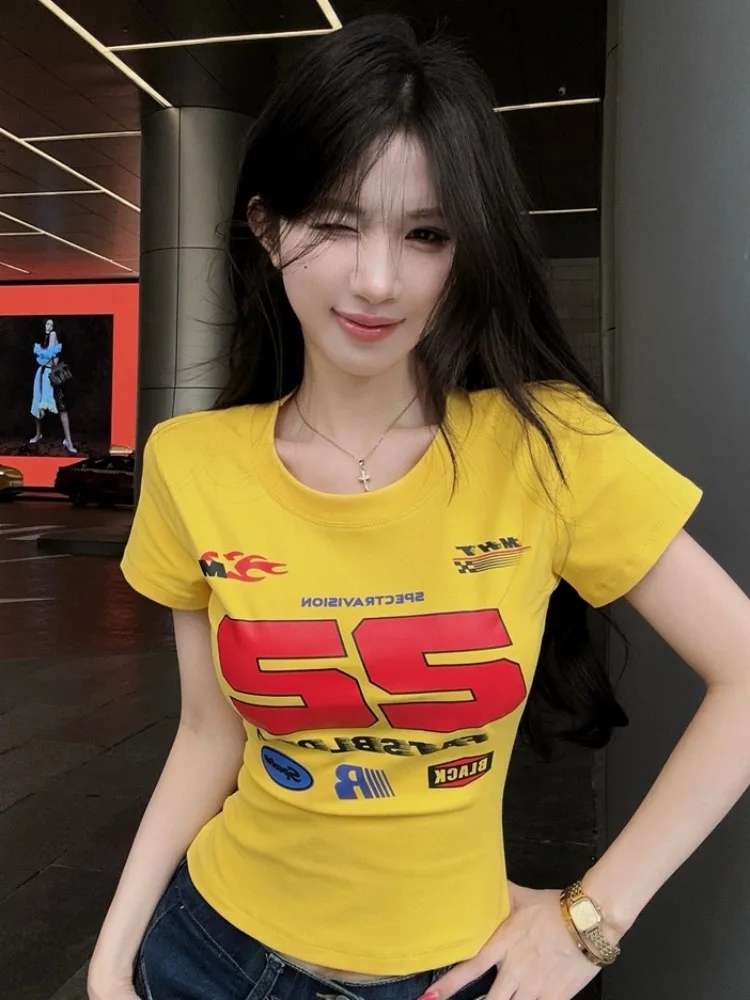 

Sexy Spicy Short Sleeve T-Shirt Women's Summer New Style Sexy Tight Fashion Short Crop Top Letter Print American Style Citywa...