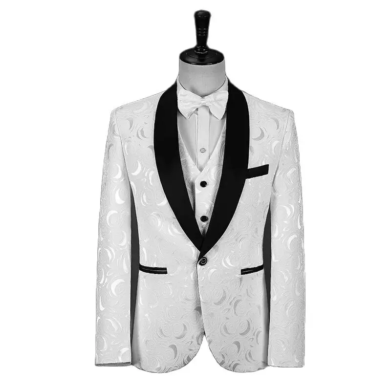 Real Photo Ivory Paisley Groom Tuxedos Shawl Collar 3 Piece Men Business Suits Prom Party Dinner Clothes NO: 68