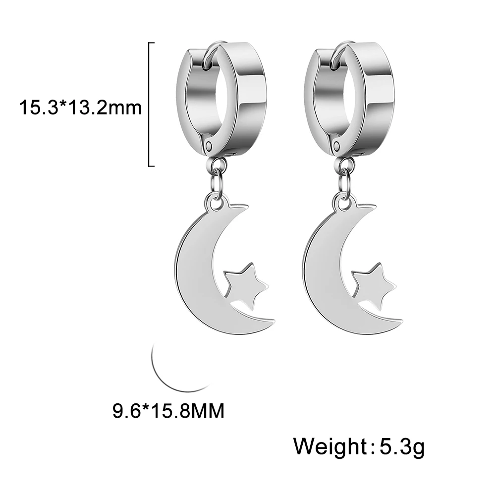 Kkjoy Edelstahl Neue Design Kette Hoop Ohrring Für Frauen Hohl Solide Stern Mond Anhänger Knorpel Ohrring Piercing Schmuck – Detail 14