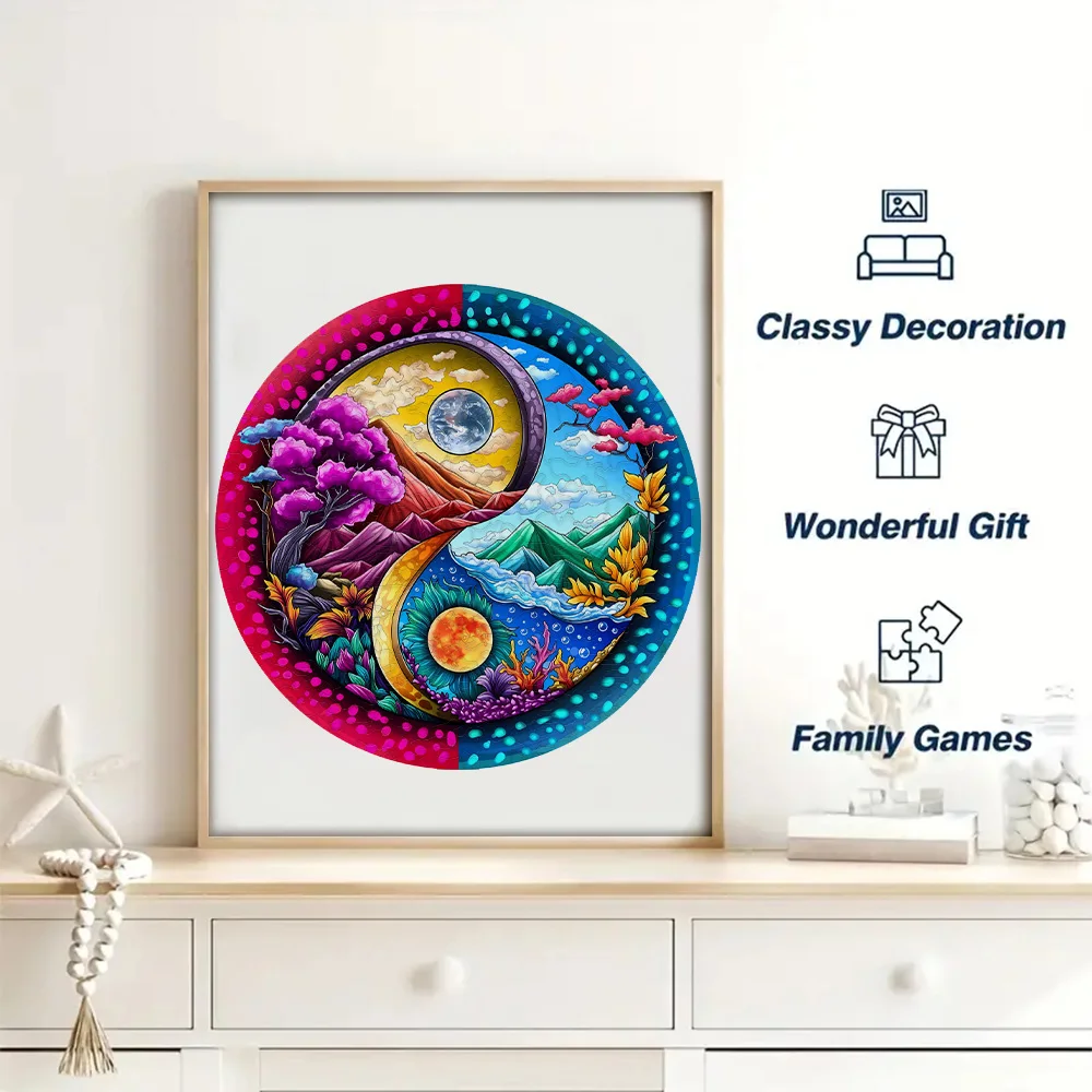 Starry Night God Tree Wooden Jigsaw Puzzle, Alien Puzzle Adult Decompression, Circular Puzzle Unique Irregular Animal Shape Wood