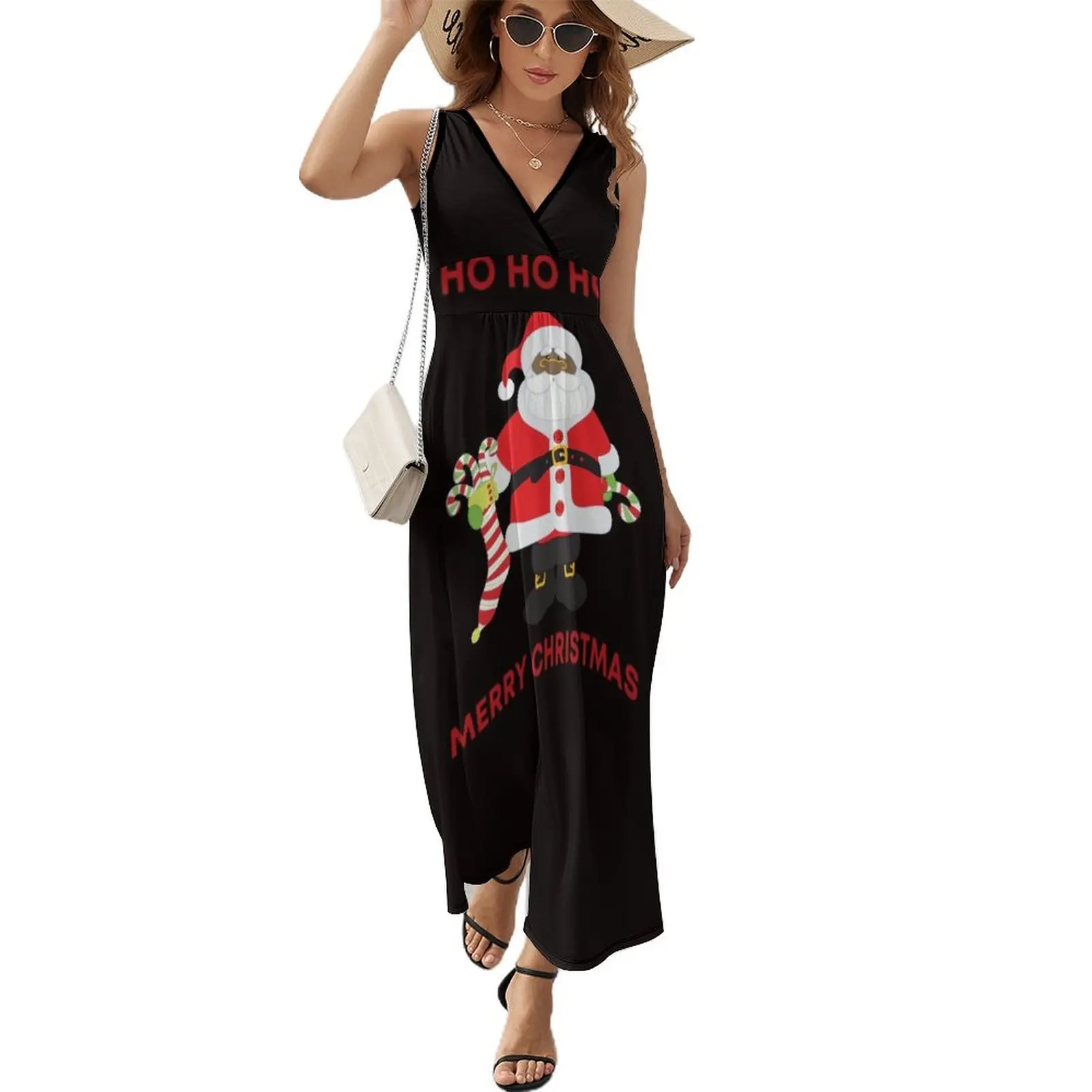 

African American Santa Claus Ho Ho Ho Merry Christmas Xmas Sleeveless Dress luxury woman party dress Dress for pregnant women