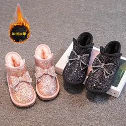 Children's Cotton Shoes Winter Girls Snow Boots fleece-lined Thickened with Diamond Cute Baby Girl Warm Boots Non-slip