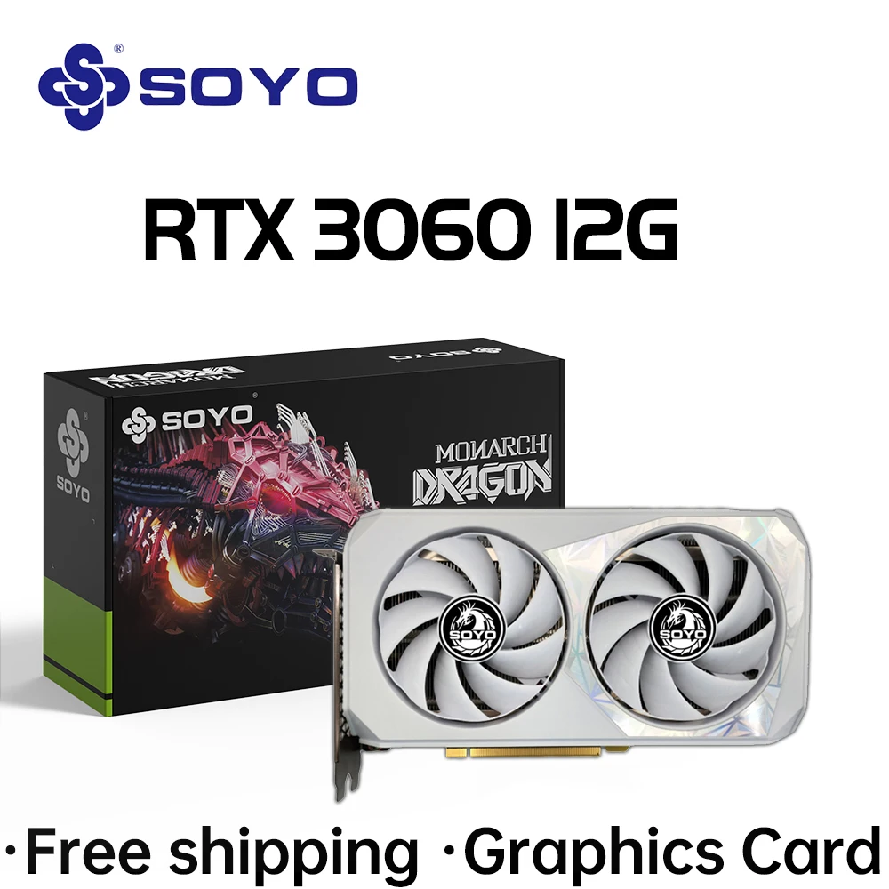 Soyo-Gamingグラフィックカード、PC、コンピューターコンポーネント用のデスクトップGPUビデオカード、Nvidia Geforce、rtx 3060、12GB、gddr6、192ビット、新しい