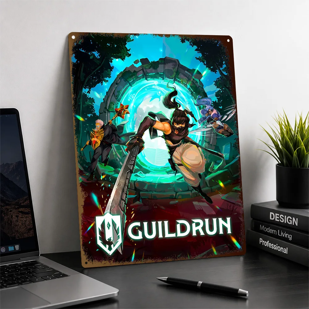 Guildrun Fantasy Portal Adventure Printed Poster Illustrated Wall Art For Bedroom Customized Aluminum Metal Sign Birthday Gift