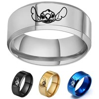 MINISO Disney Lilo&Stitch Stainless Steel Ring Stitch Cartoon Personality Avatar Laser Carved Couple Ring Fashion Jewelry