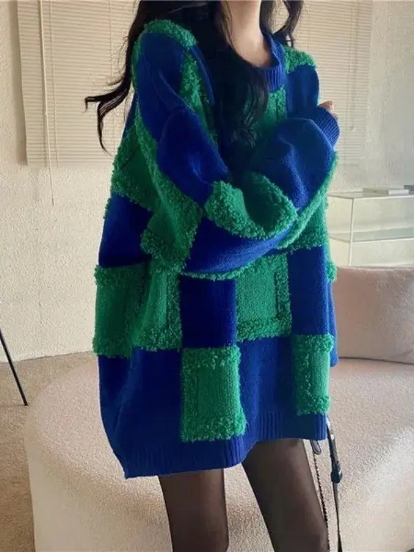 

Женский модный вязаный свитер большого размера на тему Хэллоуина, осенне-зимняя одежда средней длины, круглый топ