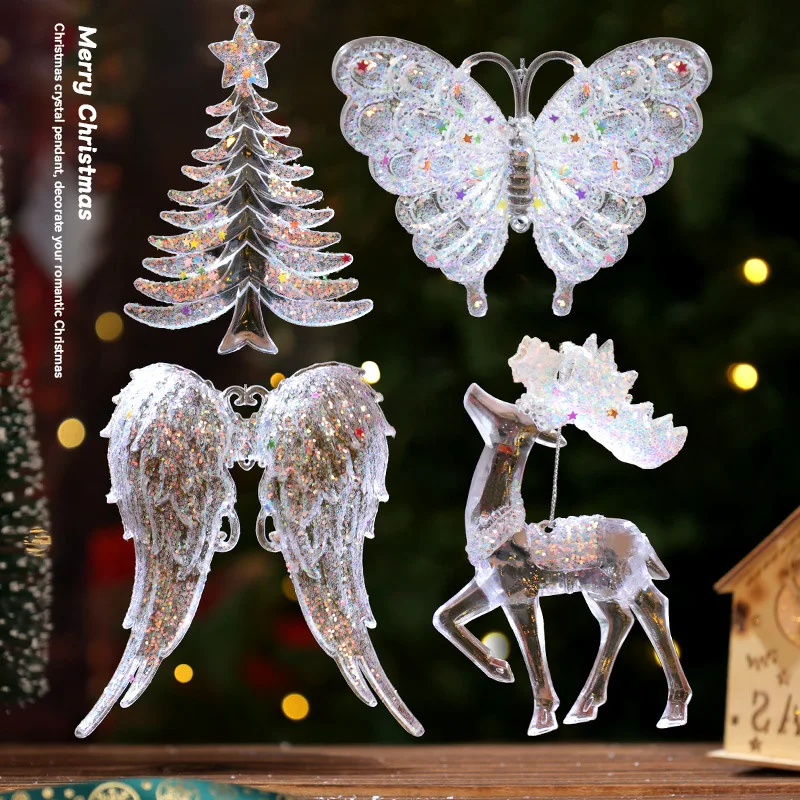 

Acrylic Snowflake Angel Pendants Transparent Pink Crystal Christmas Tree Hanging Ornament 2025 Home Decorations New Year Gift