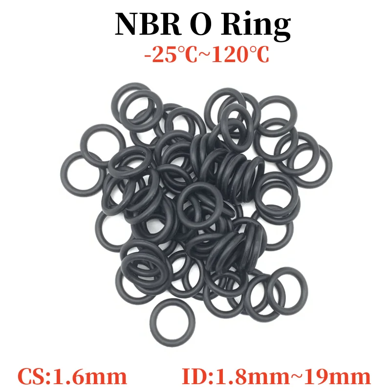 

50pcs Black O Ring Gaskets CS 1.6mm ID 1.8mm~19mm NBR Automobile Nitrile Rubber Round O Type Corrosion Oil Resistant Seal Washer
