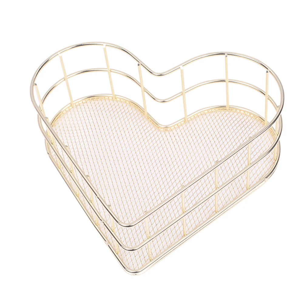 

Wrought Iron Storage Basket Heart Shaped Metal Tray Jewelry Organizer Home Decoration Golden Sturdy Desktop Utility Wedding