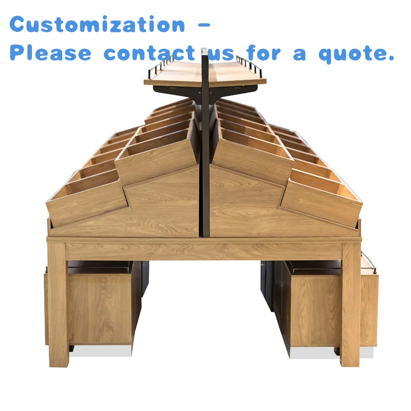 custom.Metal/Wood Material Supermarket Fruit and Vegetable Display Rack