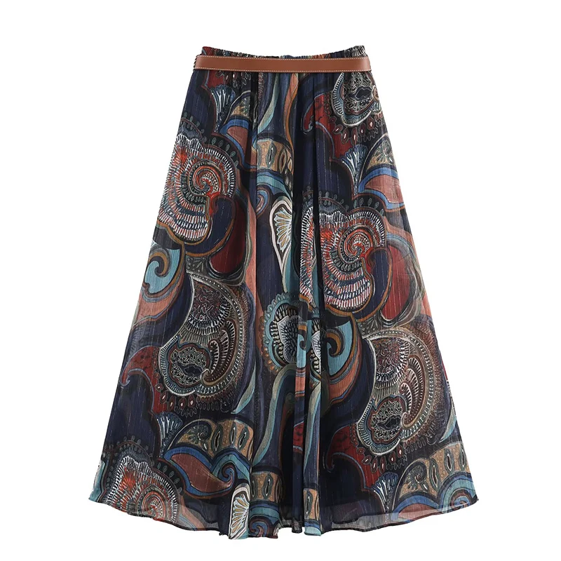 2025 New Autumn Skirts Women's Fashion Retro Print Elegant Long Women's Skirts Chic Young Joker Autumn Holiday Street Skirts