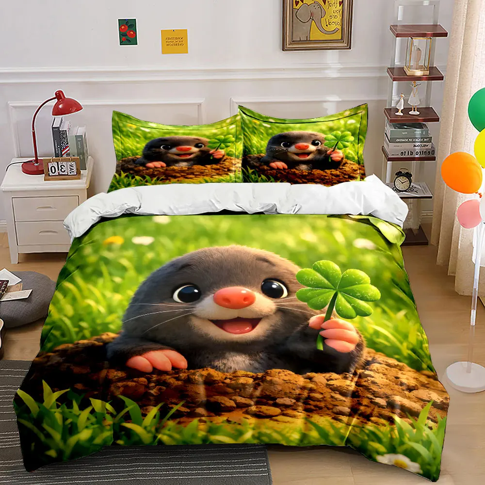 

Adorable mole holding clover Printed Duvet Cover Set1 Duvet Cover+2 PillowcaseMulti Size Bedroom Bedding Decor Luxury gifts