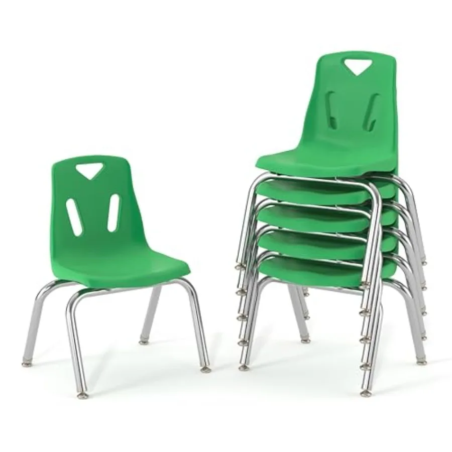 

8142JC6119 Stacking Chairs with Chrome-Plated Legs, 12" Height, Green, Pack of 6