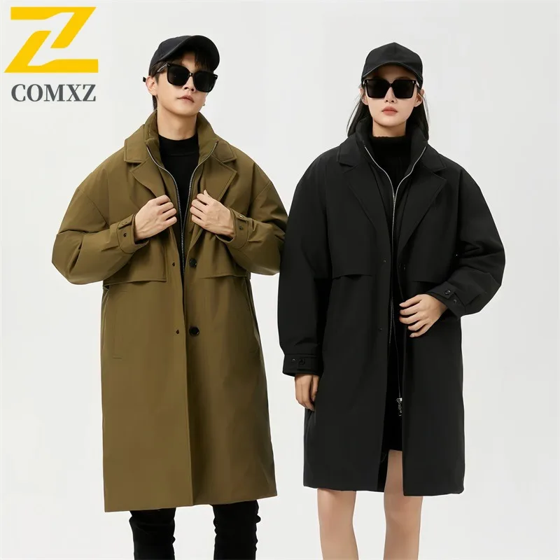 

COMXZ Premium Mens Trench Coat New Korean Style Trendy Mid-Length Coat Men's Notch Lapel Business Casual Autumn Winter Jacket