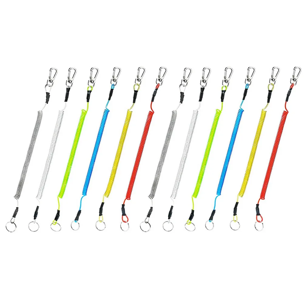 

12pcs Fishing Rod Protection Ropes Retractable Elastic Durable Stainless Steel Wire Tackle Keychains Outdoor Climbing Camping