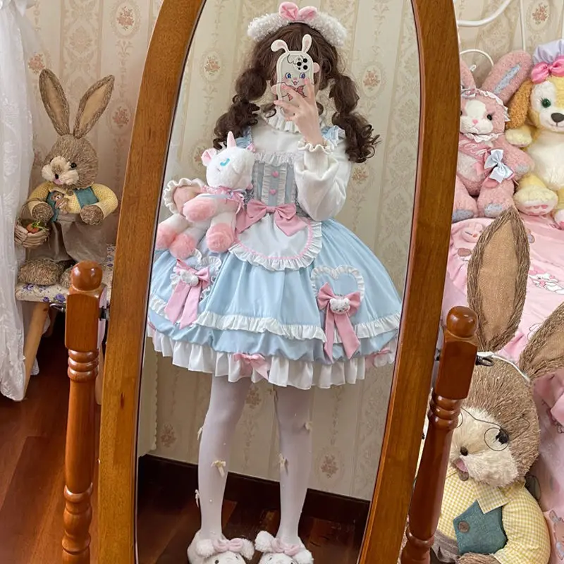 

Sweet Lolita Jsk Little Bunny Cute Dress Japanese Strap Dress For Women Kawaii Tea Party Mini Dress