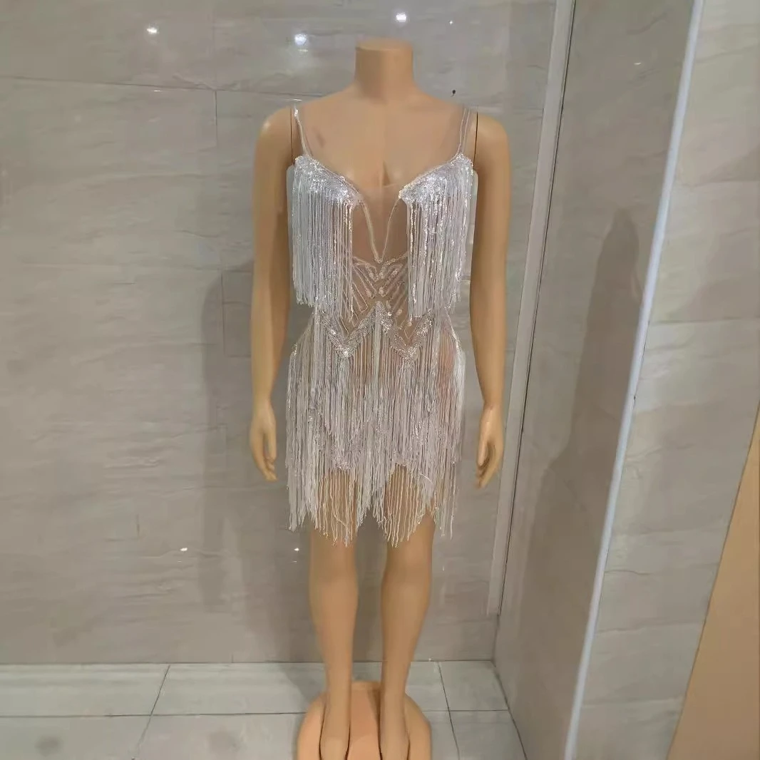 공연 의류 하이 엔드 패션 섹시한 프린지 튜브 탑 라인 석 체인 허리 스커트 세트 바 나이트 클럽 Vestidos De Gala Mujer