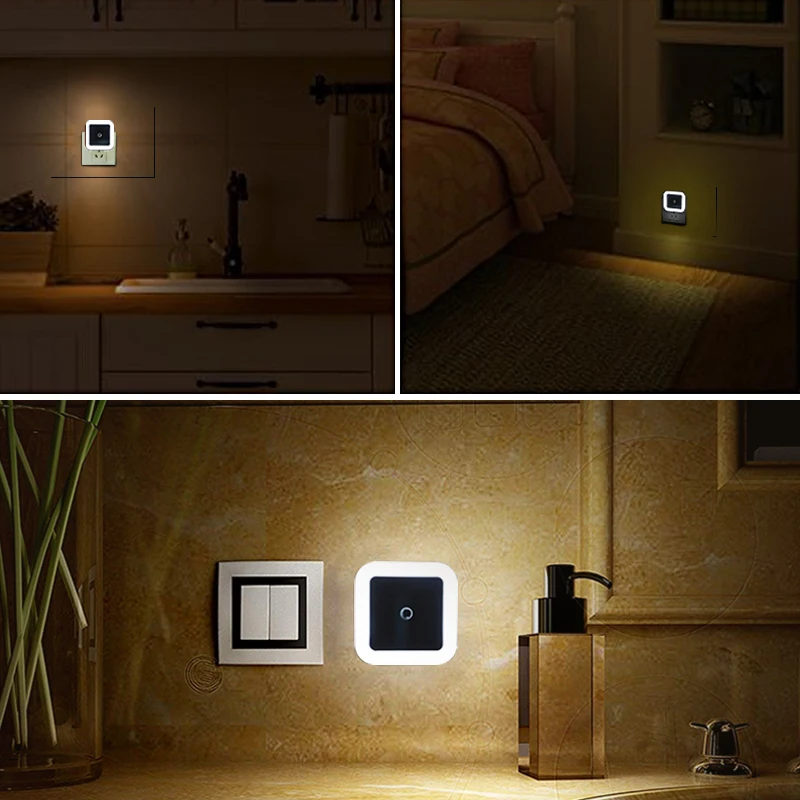 NEW Mini LED Night Light EU/US Plug-in Dusk to Dawn Sensor Wall Nights Lamp Square for Bedroom Hallway Stairs Corridor 110V 220V