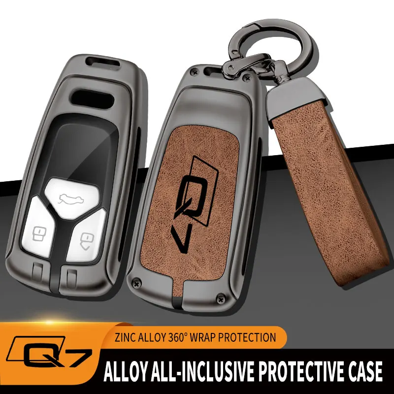 

Metal Leather Car Key Cover Protector Car Case For Audi Q7 A3 A4 A5 C5 C6 8L 8P B6 B7 B8 C6 RS3 Q3 Q7 TT 8L 8V S3 keychain