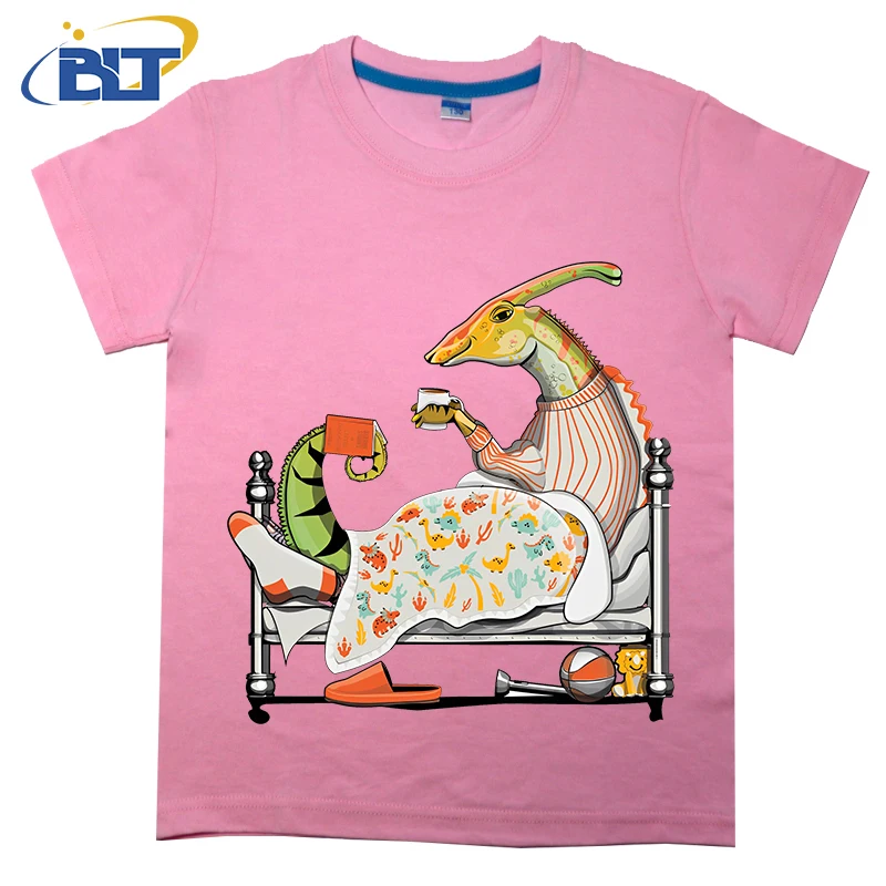 Dinosaur Parasaurolophus Bedtime Bedroom Cute Sleep Printed kids T-shirt Summer children's cotton short-sleeved casual tops