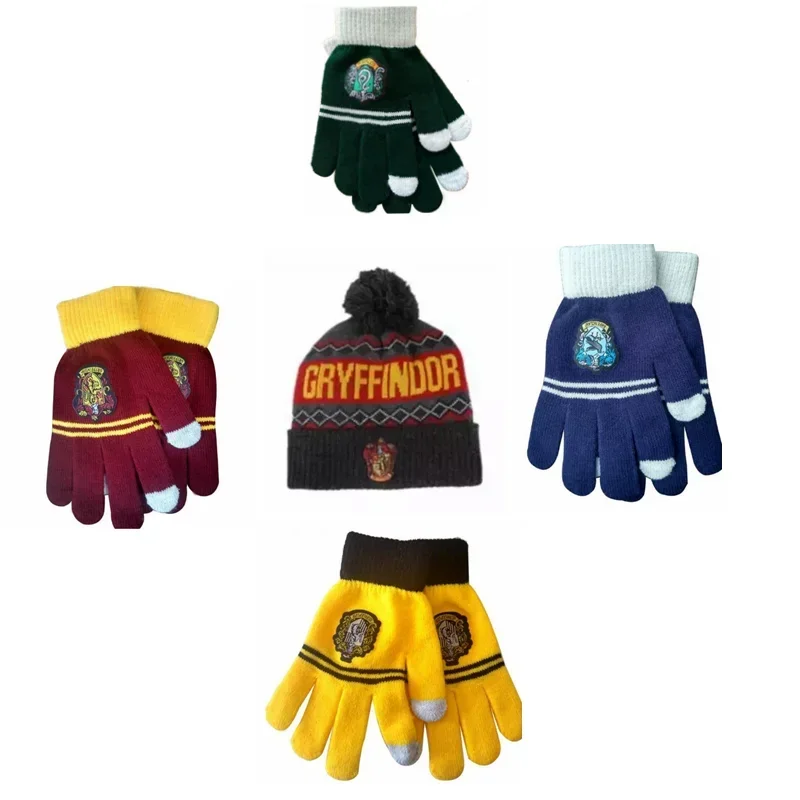 Magic School Gloves Hermione Ron Cap Halloween Cosplay Hat Winter Neckerchief Ravenclaw Slytherin Glove Hufflepuff Cosplay Hat