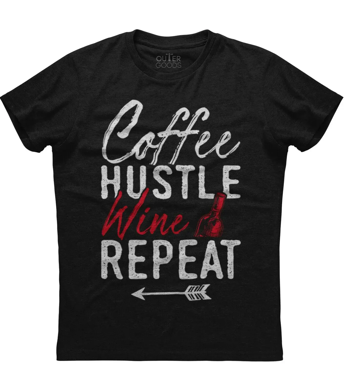 Coffee Hustle Wine Repeat. Funny Phrase T-Shirt. Summer Cotton O-Neck Short Sleeve Mens T Shirt New S-3XL